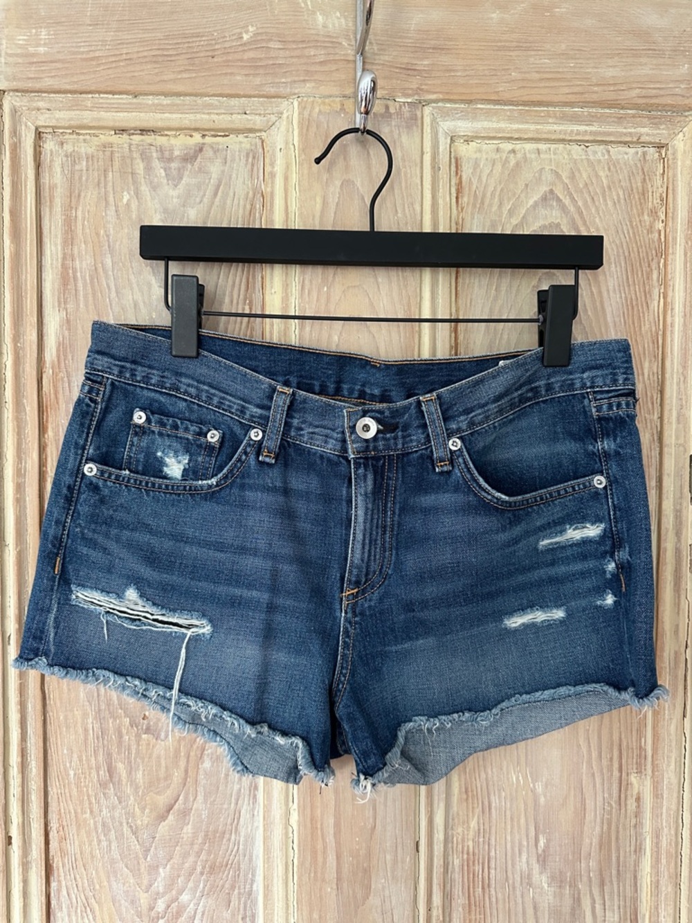 rag & bone Dark Indigo Distressed Denim Shorts